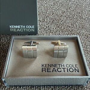Kenneth Cole Reaction Brushed Silver Tone Cufflinks Simple & Elegant
